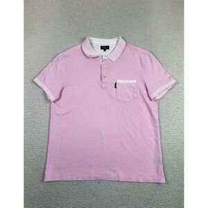 Façonnable Polo Shirt Mens Large Pink 100% Cotton Pocket Stripe Collar Casual